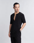 Black Button Up T-Shirt (Short Sleeved Shirt)