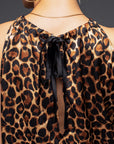 Leopard Satin Sleeveless Tie Shirt