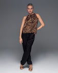 Leopard Satin Sleeveless Tie Shirt