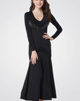 Long Sleeved Sequined V Front Dress