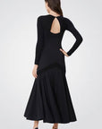 Long Sleeved Sequined V Front Dress