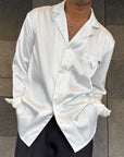 White Pinstripe Satin Shirt