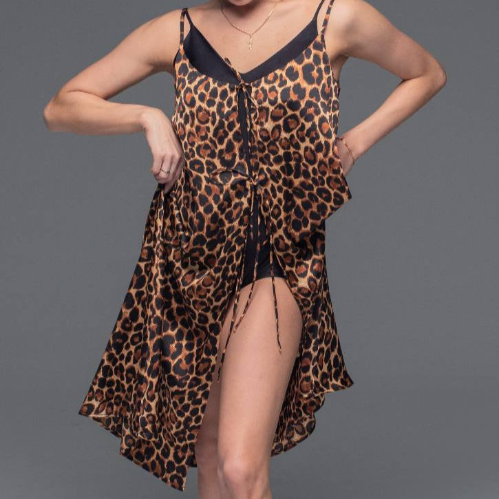satin leopard dress Leopard Satin Wrap Dress Extra Small/Small / Leopard Print