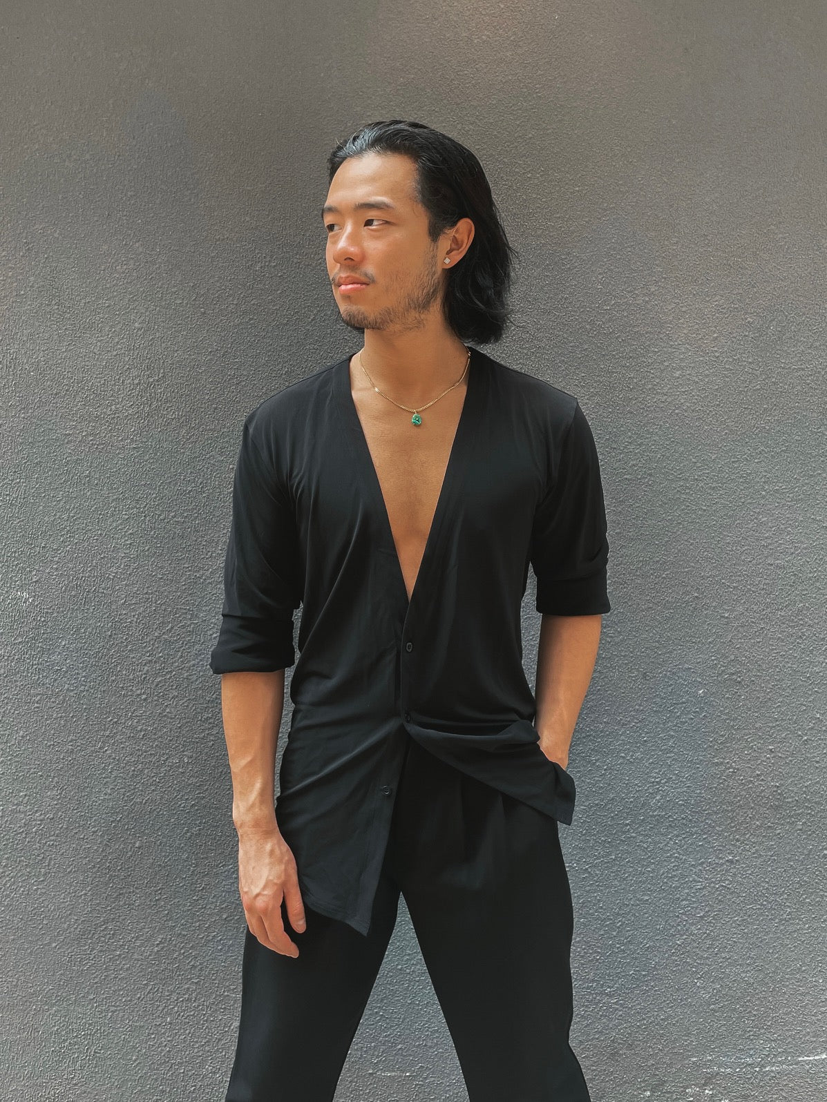 deep v neck dress shirt Deep V Dress Shirt by LOAD Large / Black