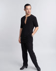 Black Button Up T-Shirt (Short Sleeved Shirt)