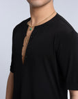 Black Button Up T-Shirt (Short Sleeved Shirt)