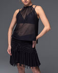 Drawstring Skirt with Knotted Fringe