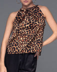 Leopard Satin Sleeveless Tie Shirt