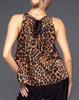 Leopard Satin Sleeveless Tie Shirt